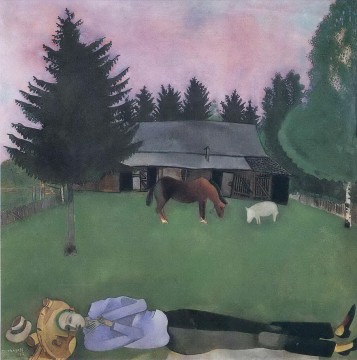  couche - Le Poète Couché contemporain Marc Chagall